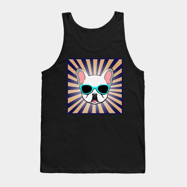 White Frenchie Dog Wearing Blue Sunglasses Cute French Bulldog Tank Top by 4U2NV-LDN